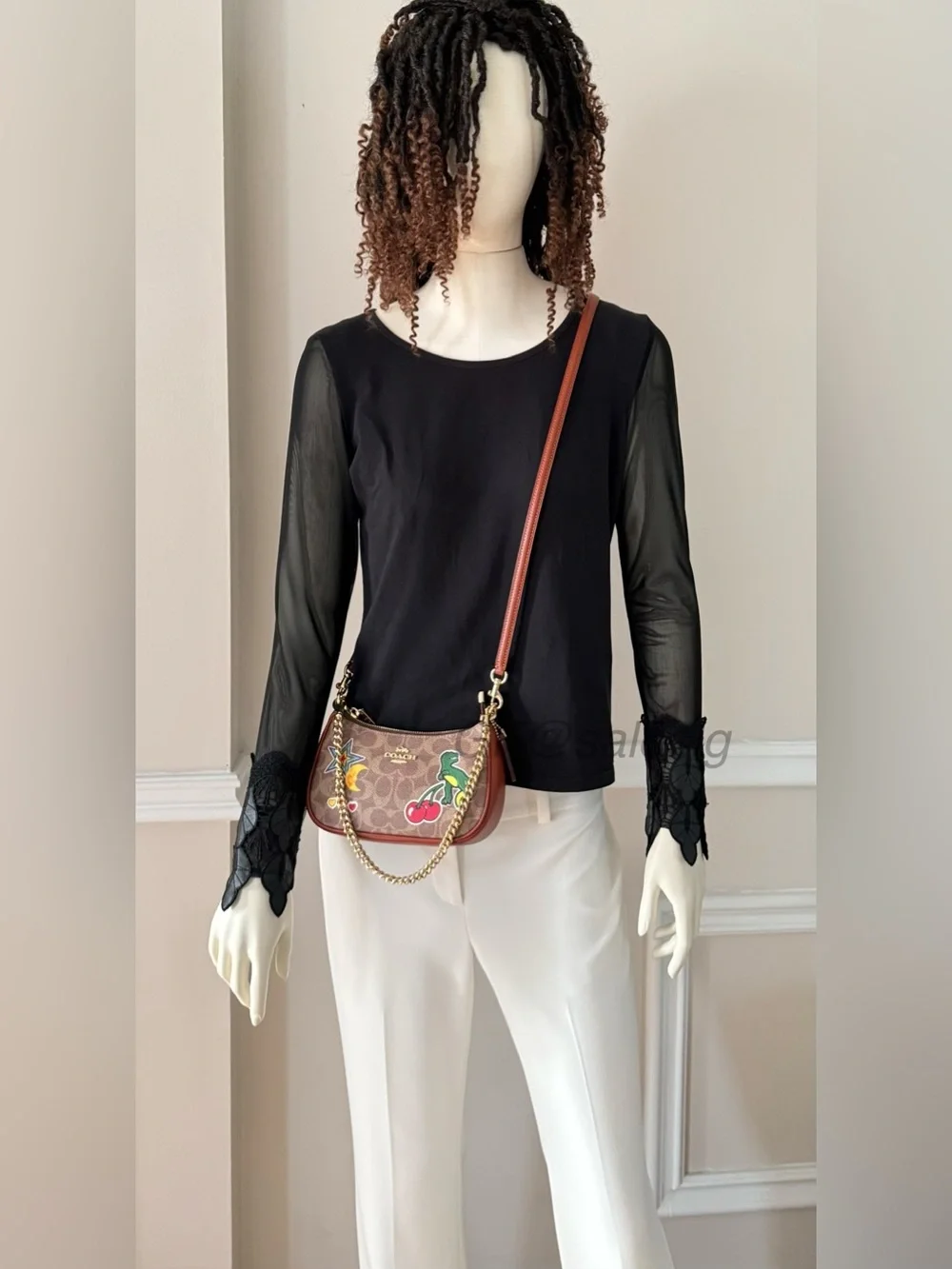NWT Coach Teri Mini Shoulder & Crossbody Bag With Sticker Print  Tan CW32